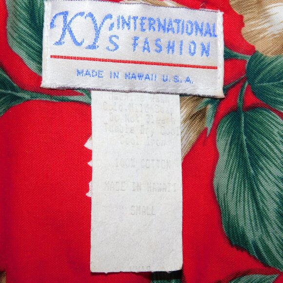VTG KY's International Fashion Red White Hibiscus Floral Hawaiian Shirt Mens S - Picture 4 of 9